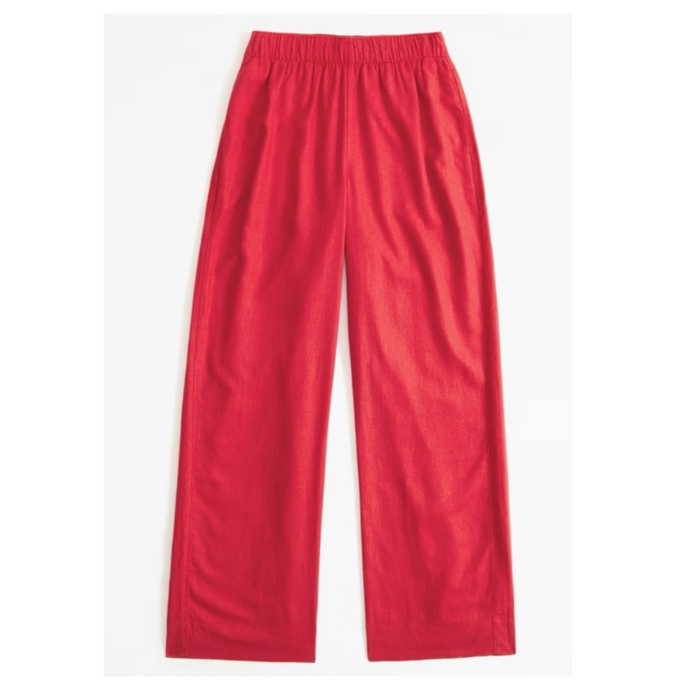 Abercrombie & Fitch Red Linen Blend Wide-Leg High Rise Pants, Small - Picture 3 of 8